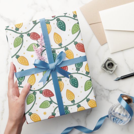 Papier Cadeau Christmas Holiday String Lights Pattern (Cadeaux)