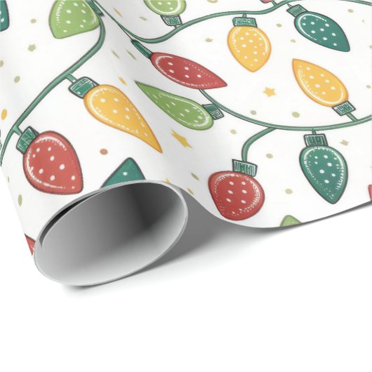 Papier Cadeau Christmas Holiday String Lights Pattern (Coin rond)