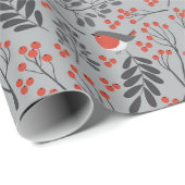 Papier Cadeau Christmas Holly et Birds (Coin rond)