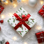 Papier Cadeau Christmas Holly et Mistletoe<br><div class="desc">Enveloppez vos cadeaux dans un charme de vacances intemporel avec cette Roulette en papier de Noël Holly et Mistletoe. Le papier présente un design classique de sprigs à selles avec baies rouges et mistletoe avec baies blanches, éparpillés sur le papier pour un look festif et élégant. Parfait pour envelopper les...</div>