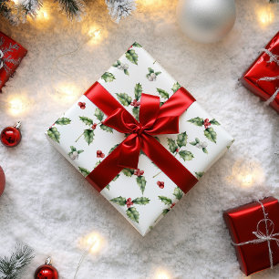Papier Cadeau Christmas Holly et Mistletoe