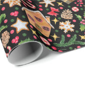 Papier Cadeau Christmas Holly, Snowflake Cookies, Sucres de cann (Coin rond)