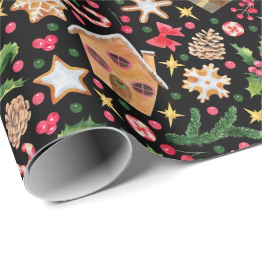 Papier Cadeau Christmas Holly, Snowflake Cookies, Sucres de cann (Coin rond)