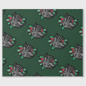 Papier Cadeau Christmas Holly Tiger Stripe Tabby Cat Xmas (Plat)