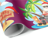 Papier Cadeau Christmas in July Tropical Santa Beach Design (Coin rond)