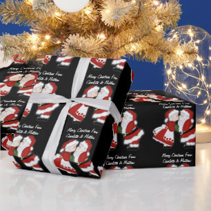Papier Cadeau Christmas Kiss Santa Claus Couple Personnalisable