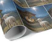 Papier Cadeau Christmas Lamb Watching the Nativity Scene (Coin rond)