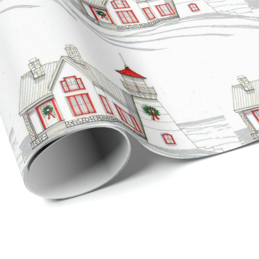 PAPIER CADEAU CHRISTMAS LIGHTHOUSE WRAPPING PAPER (Coin rond)