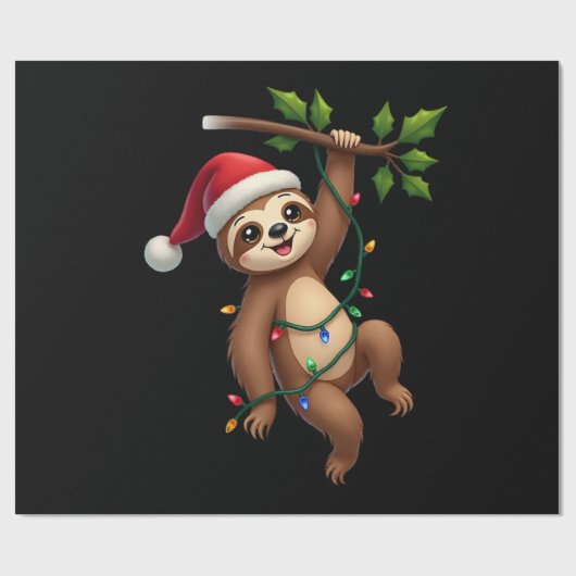 Papier Cadeau Christmas Lights Sloth Wearing Xmas Hat - Sloth Lo (Plat)