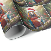 Papier Cadeau Christmas Macaw Parrot With Martini Cocktail (Coin rond)