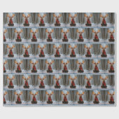 Papier Cadeau Christmas Moose Wearing Scarf and Lights (Plat)