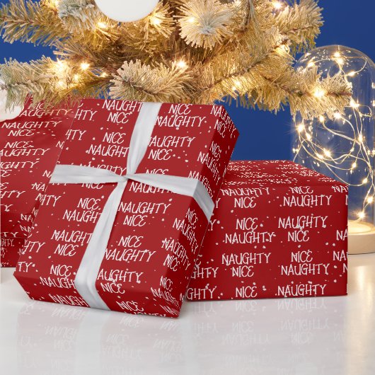Papier Cadeau Christmas NICE NAUGHTY Texte Sur Rouge (Vacances)