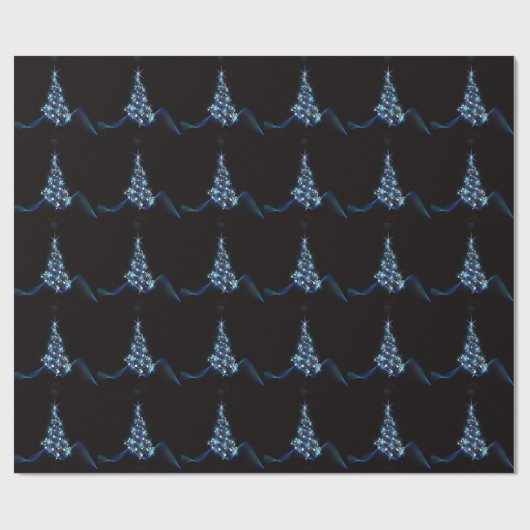 Papier Cadeau Christmas Party Blue Tree Shiny Black Elegant (Plat)