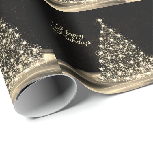 Papier Cadeau Christmas Party Golden Shiny Tree Winter Black (Coin rond)