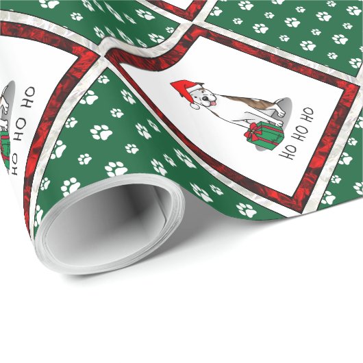 Papier Cadeau Christmas Père Noël Pit Bull (lt brindle white 3)  (Coin rond)