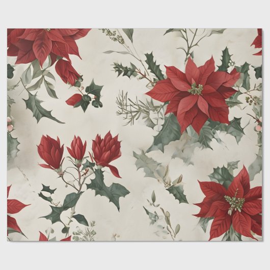 Papier Cadeau Christmas Poinsettia (Plat)
