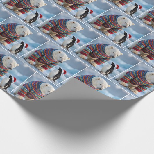 Papier Cadeau Christmas Polar Bear and Penguin On a Glacier (Coin)