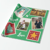 Papier Cadeau Christmas Postage Stamp Funny Personalized Green (Déroulé)