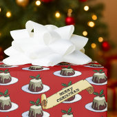 Papier Cadeau Christmas Pudding Merry Christmas! Holly Pattern