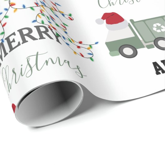 Papier Cadeau Christmas Recycling Garbage Truck Custom Name (Coin rond)
