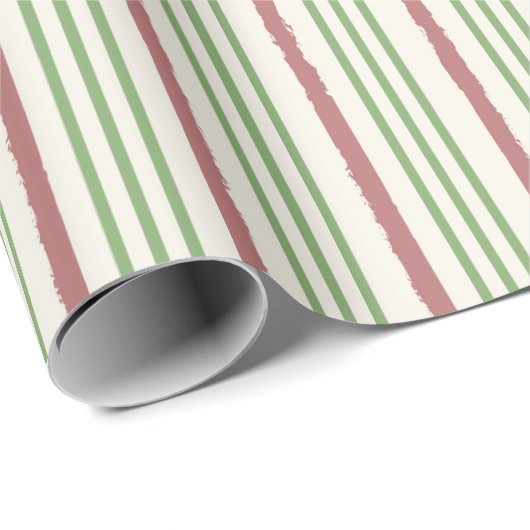 Papier Cadeau Christmas Red and Green Stripes Pattern (Coin rond)