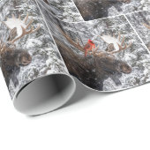 Papier Cadeau Christmas Red Cardinal On Snowy Moose Antlers (Coin rond)