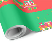 Papier Cadeau Christmas RED & GREEN With Trains. Santa (Coin rond)