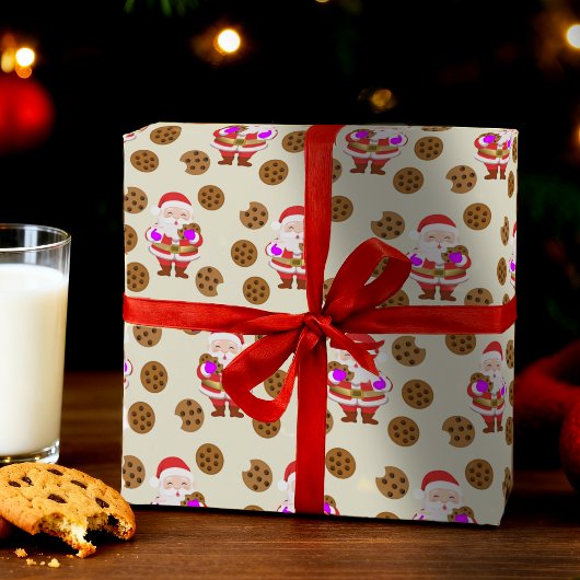 Papier Cadeau Christmas Santa And Cookie