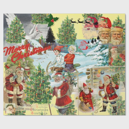 Papier Cadeau CHRISTMAS Santa Claus COLLAGE (Plat)