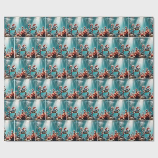 Papier Cadeau Christmas Sea Turtle With Candy Canes (Plat)