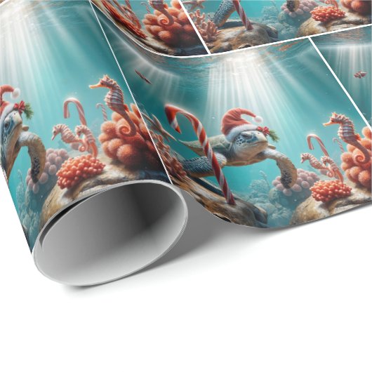 Papier Cadeau Christmas Sea Turtle With Candy Canes (Coin rond)