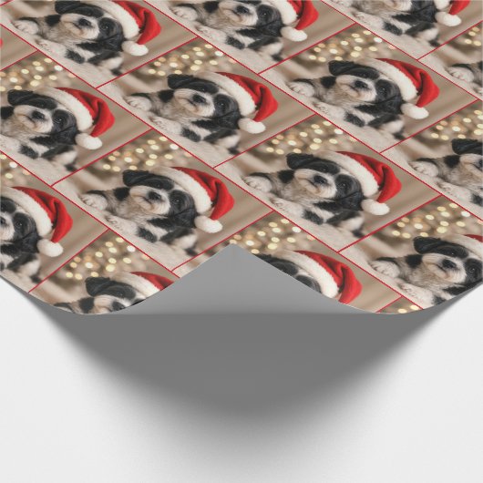 Papier Cadeau Christmas Shih Tzu Dog With Santa Hat (Coin)
