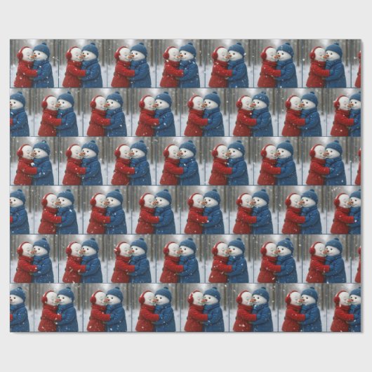 Papier Cadeau Christmas Snow Couple Hugging in Winter Forest (Plat)