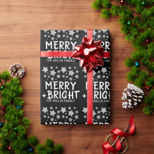 Papier Cadeau Christmas Sparkle Stars Joyeux Nom de famille