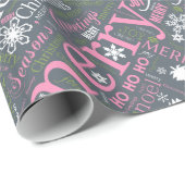 Papier Cadeau Christmas Text and Snowflake Pattern Slate ID257 (Coin rond)
