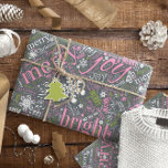 Papier Cadeau Christmas Text and Snowflake Pattern Slate ID257<br><div class="desc">This Christmas gift wrap design features a beautiful text pattern dotted with snowflakes all in shades of rose pink, green and white on the background color of your choice. (We've chosen slate blue as an example) Some of the text includes 'Merry, Bright, Noel, Season's Greetings, Peace, Joy and Happy Holidays.'...</div>