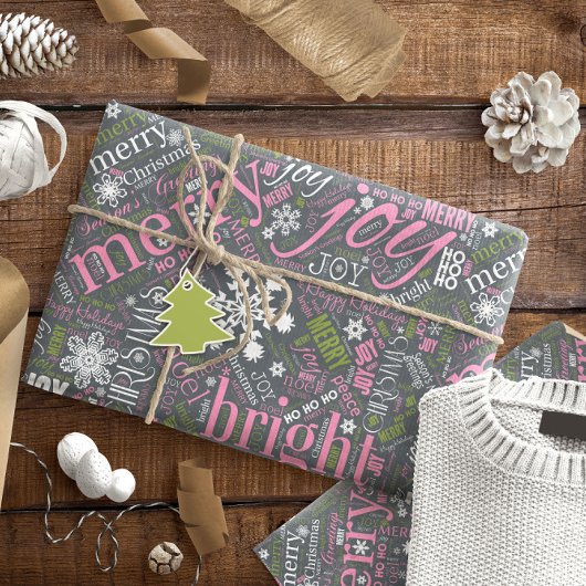 Papier Cadeau Christmas Text and Snowflake Pattern Slate ID257