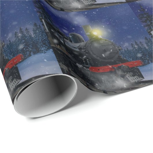 Papier Cadeau Christmas Train in the snow          (Coin rond)