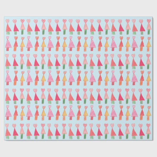 Papier Cadeau Christmas Tree Hearts Wrapping Paper (Plat)