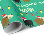 Papier Cadeau Christmas tree lights with Santa bear cartoon (Coin rond)