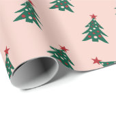 Papier Cadeau Christmas Tree Pink, Green and Red Wrapping Paper (Coin rond)