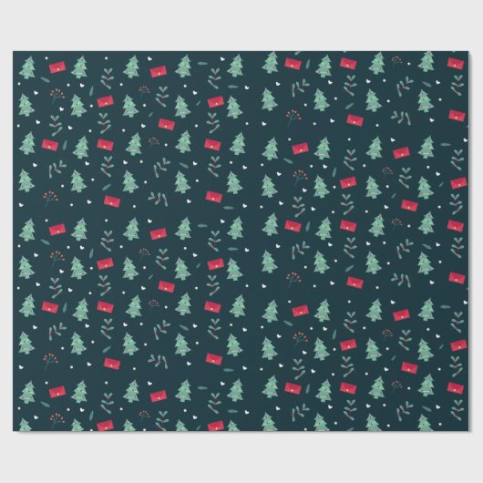Papier Cadeau Christmas Trees et Holly Modern Pattern Dark Blue (Plat)