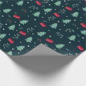 Papier Cadeau Christmas Trees et Holly Modern Pattern Dark Blue (Coin)