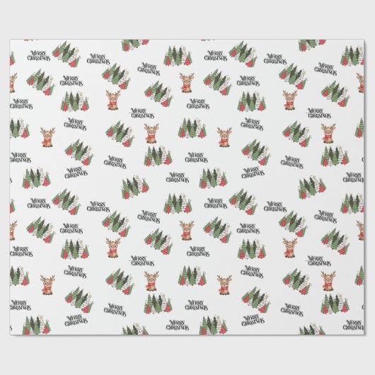 Papier Cadeau Christmas Trees & Reindeer Wrapping Paper (Plat)