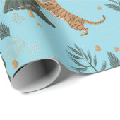 Papier Cadeau Christmas trees & tigers pattern Blue background (Coin rond)