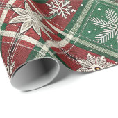 Papier Cadeau Christmas Vintage Plaid Holly & Deer Pattern (Coin rond)