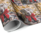 Papier Cadeau Christmas Weimaraner Dog With Red Bow (Coin rond)