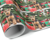 Papier Cadeau Christmas Welsh Terrier Avec Cadeaux (Coin rond)