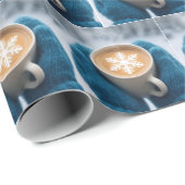 Papier Cadeau Christmas Winter Coffee With Mittens and Snowflake (Coin rond)