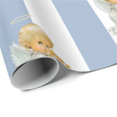 Papier Cadeau Christmas Wrapping Blue & White Stripe Angel Baby (Coin rond)